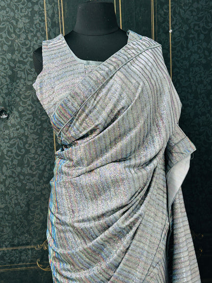 Silver shimmer saree with readymade blouse