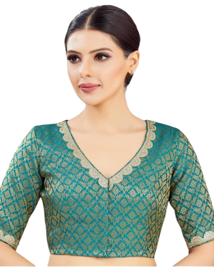 Teal blue jacquard blouse