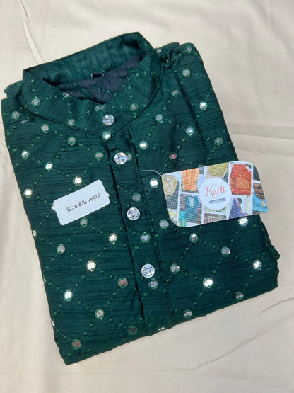 Mirror work kurta : green | boys