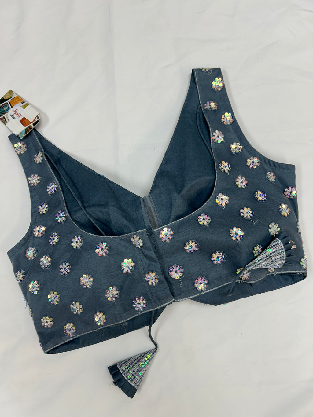 Grey Blouse : sequin and stone work