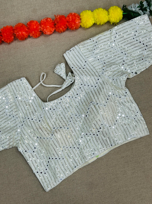 Silk blouse with mirror and sequin work