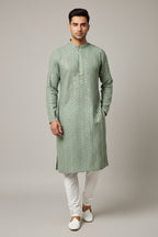 Light green kurta pajama set for men by Kurti Connection USA