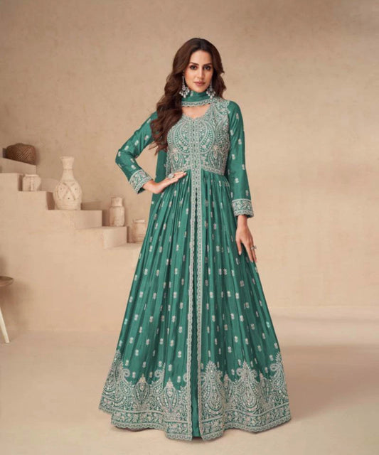 Ruhi : Chinnon silk gown with skirt