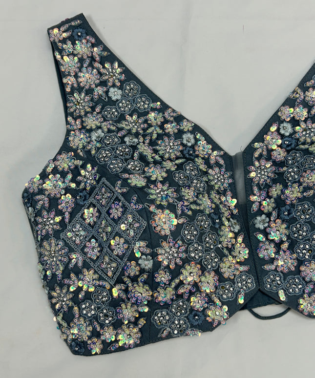 Grey Blouse : sequin and stone work