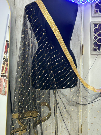 Black foil mirror work dupatta