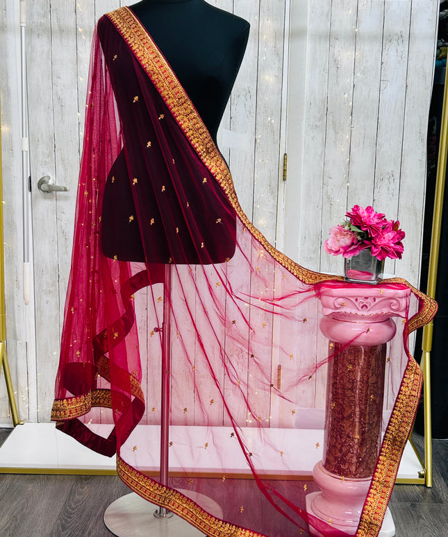 Maroon dupatta with gold border