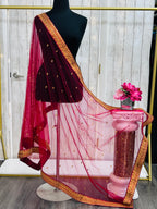 Maroon dupatta with gold border