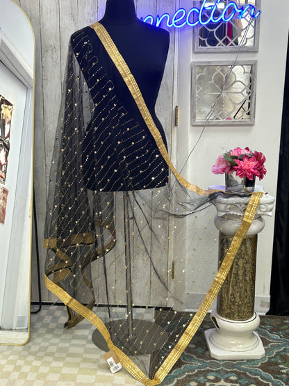 Black foil mirror work dupatta