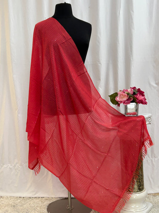 Sequin work dupatta : dark peach