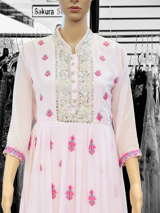 Light pink chiffon long kurti : SALE