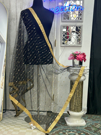 Black foil mirror work dupatta