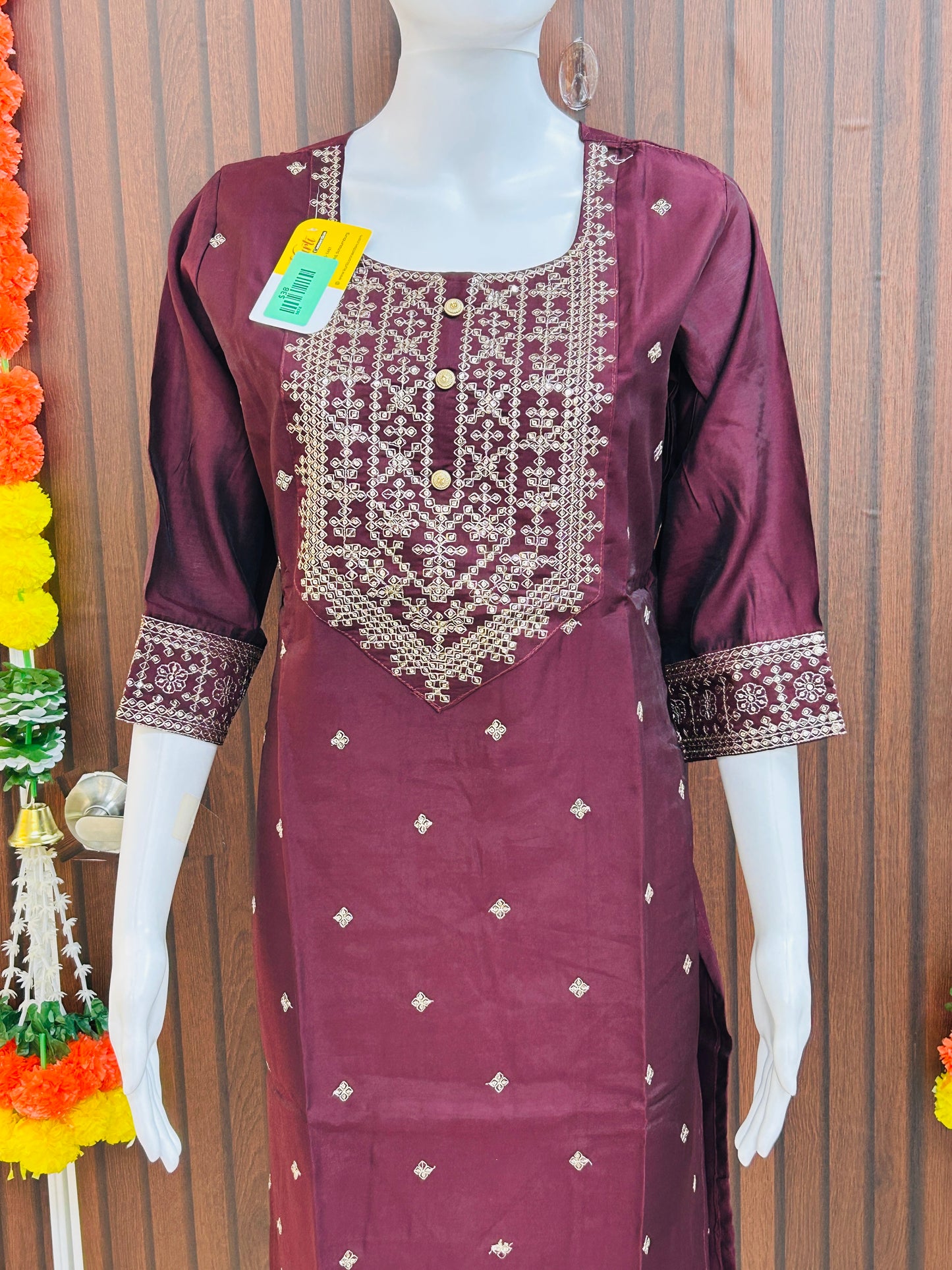 Silk kurti with heavy embroidery work