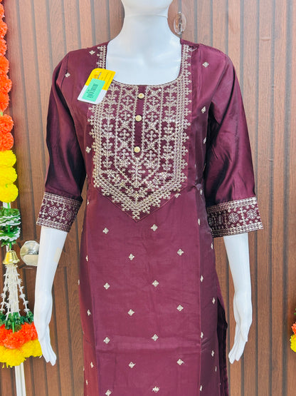 Silk kurti with heavy embroidery work