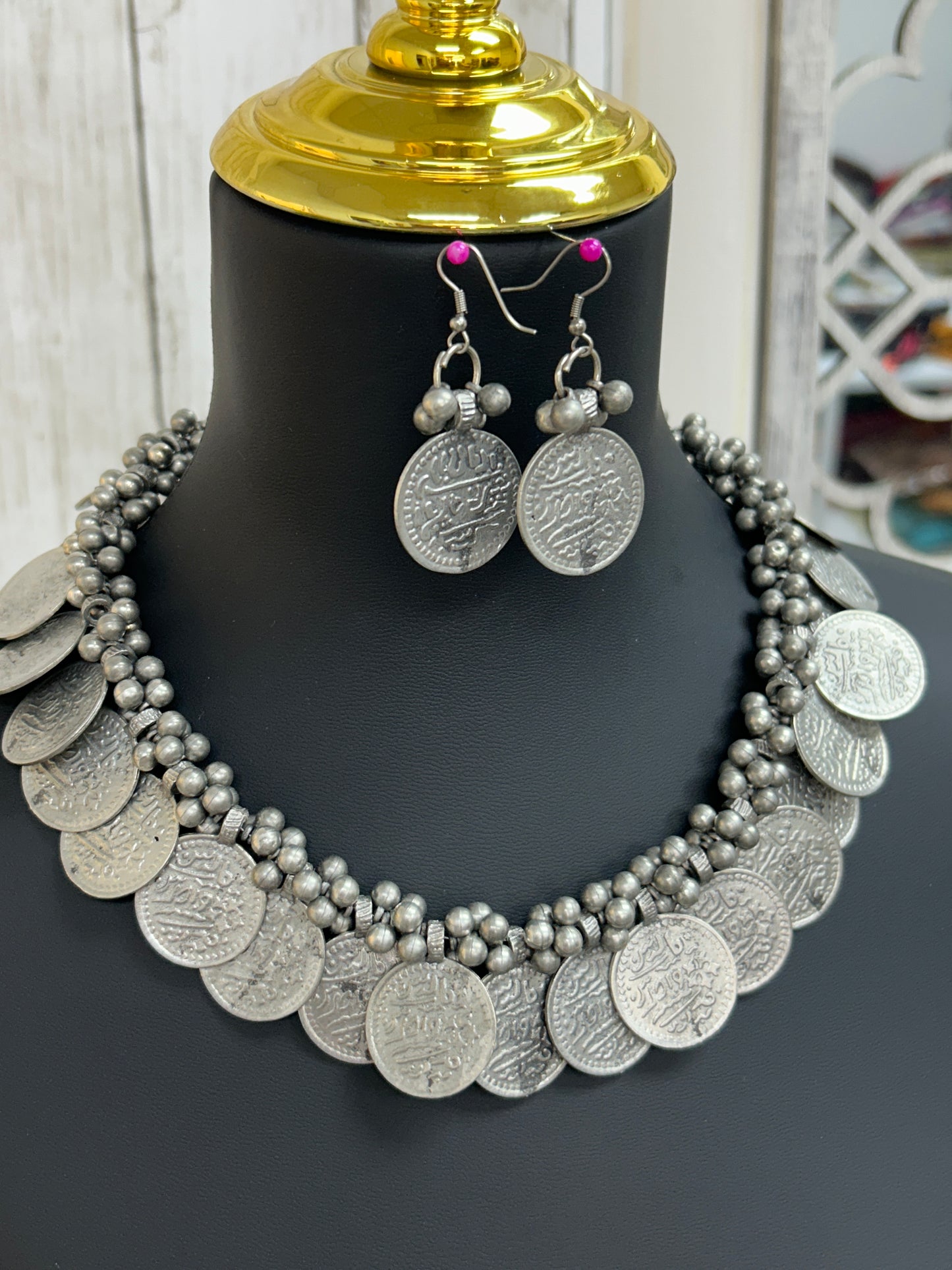 Oxidized silver necklace set