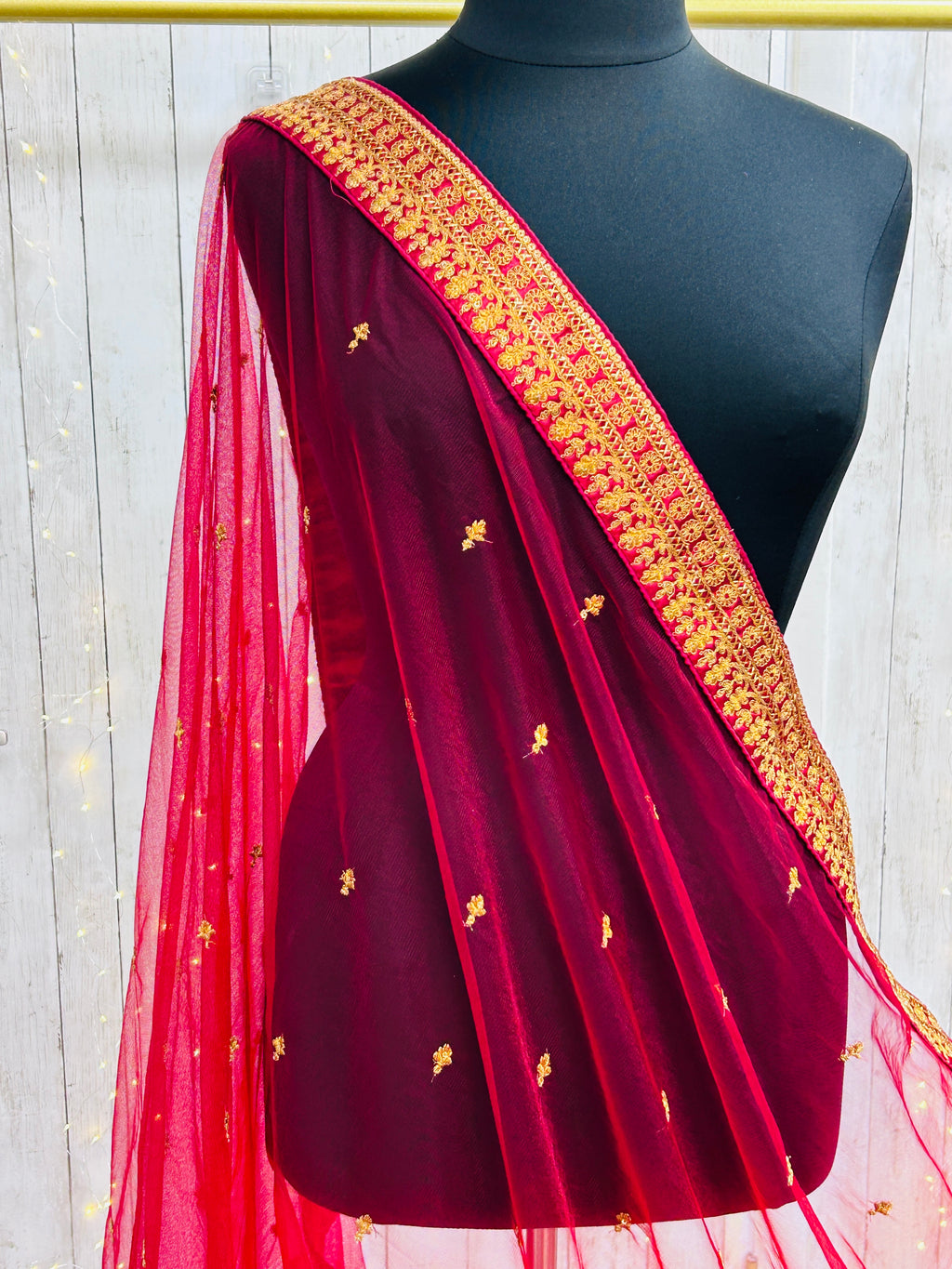 Maroon dupatta with gold border