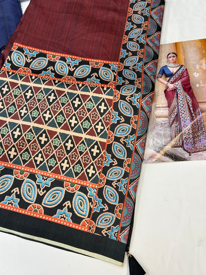 Ajrakh silk saree