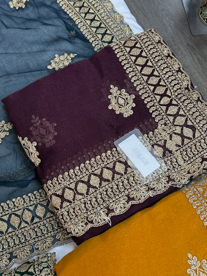 Chiffon heavy work saree