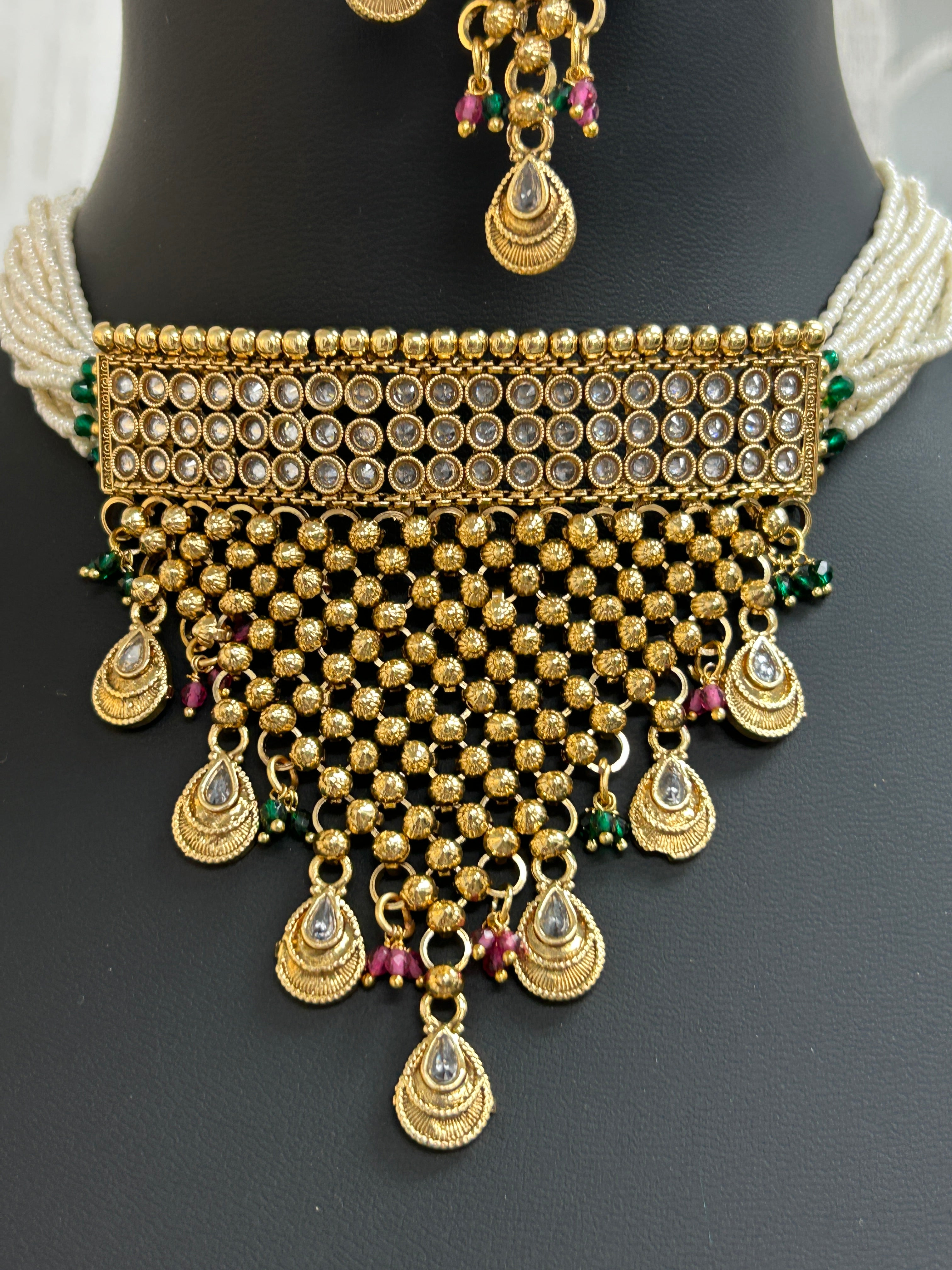 Gold plated necklace set / traditional necklace set by Kurti Connection USA