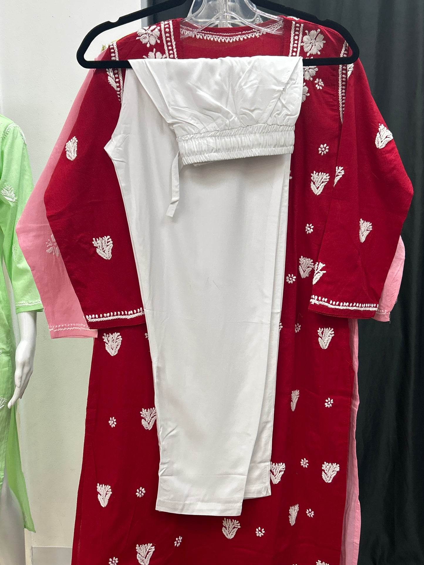 Pure Cotton chikankari kurti with white pant