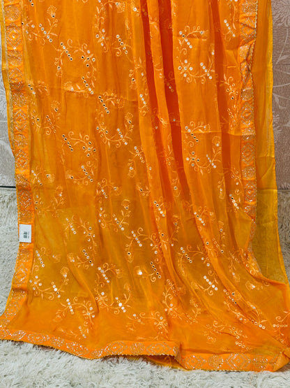 Chiffon saree with mirror work