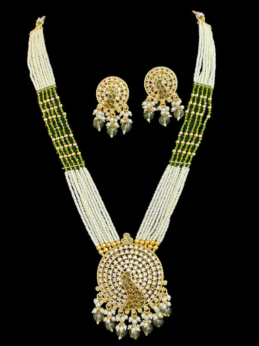 Mehandi color Pearl necklace with peacock pendant