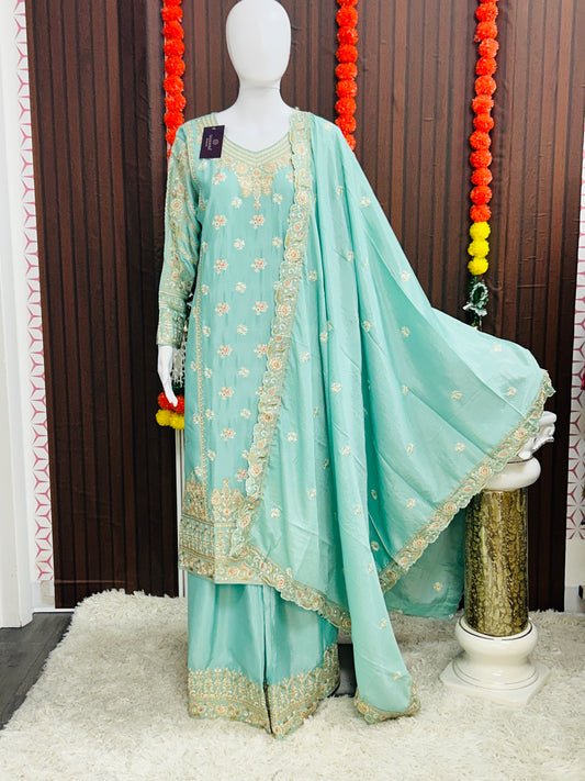 Chinon silk sharara suit
