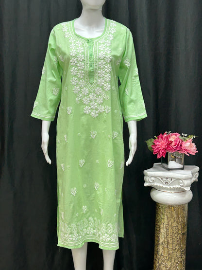 Pure Cotton chikankari kurti with white pant