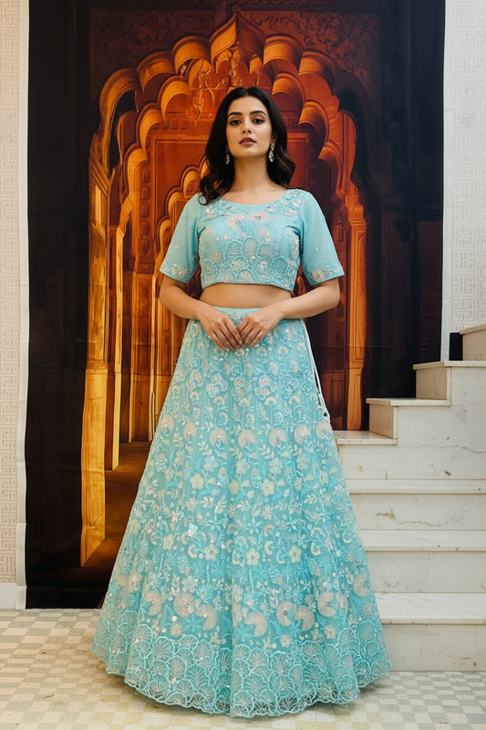 Light blue party wear Lehenga choli set