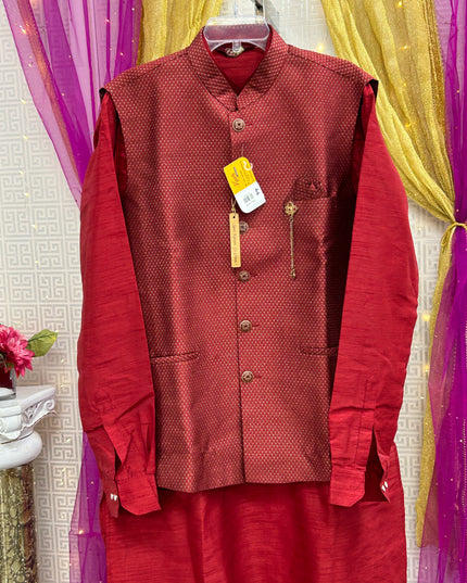 Dark maroon kurta pajama with jacket