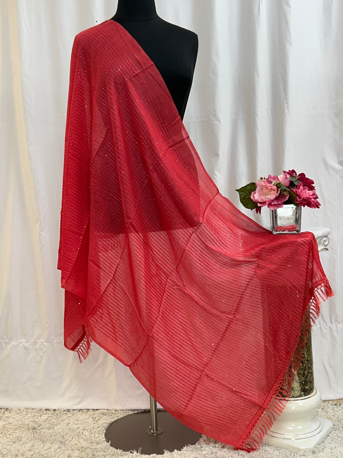 Sequin work dupatta : dark peach