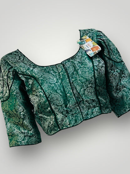 Green- Silver : silk readymade blouse