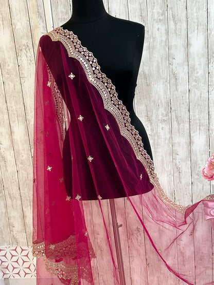 Mirror work dupatta: dark pink