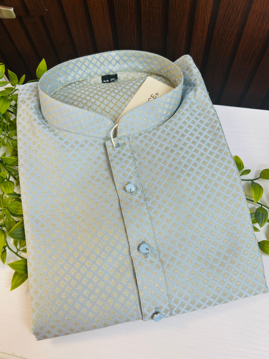 Grey-GOLD / Silk cotton kurta set for men