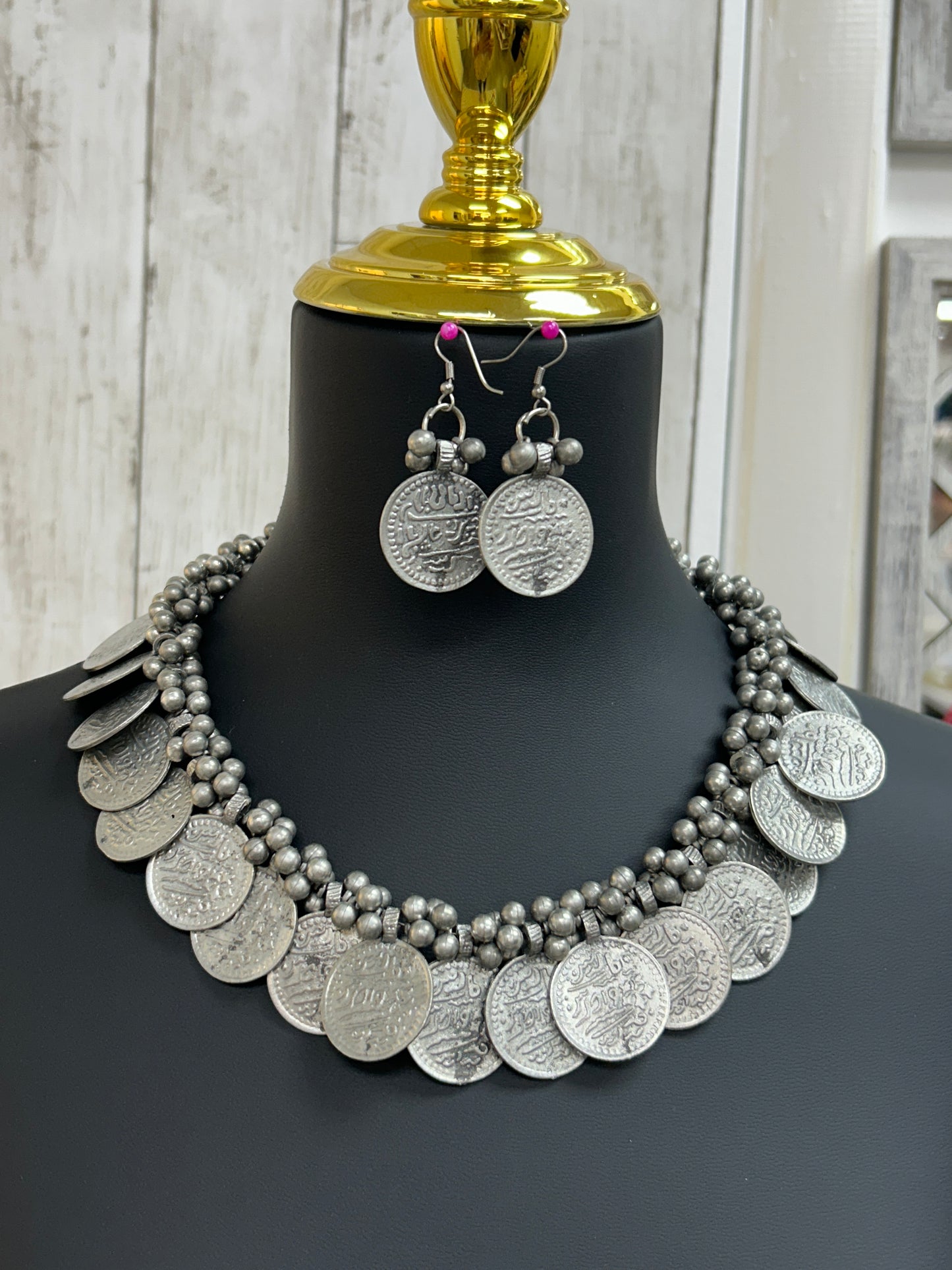 Oxidized silver necklace set