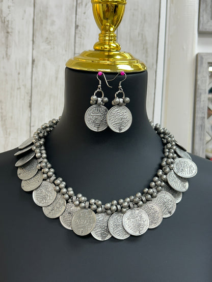 Oxidized silver necklace set