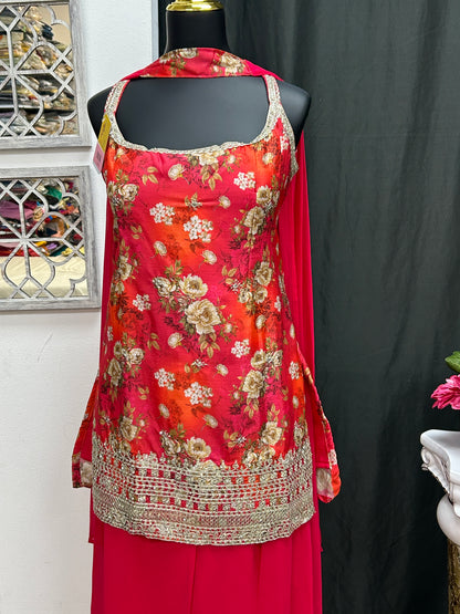 Chinon silk sharara suit