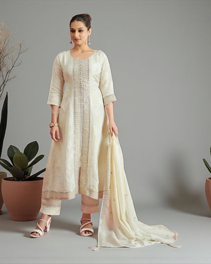 Off white silk Anarkali kurti set