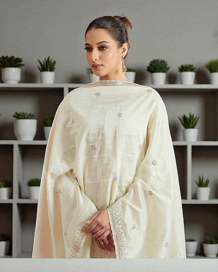 Off white silk Anarkali kurti set