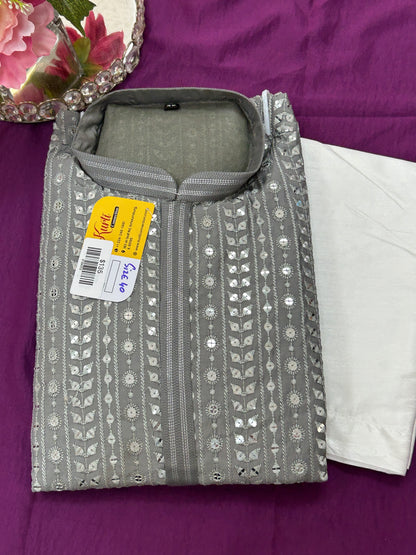 Sequin kurta set : light grey