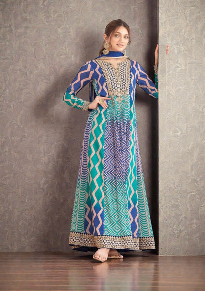Saawan : Chinon silk long gowns by Kurti Connection USA