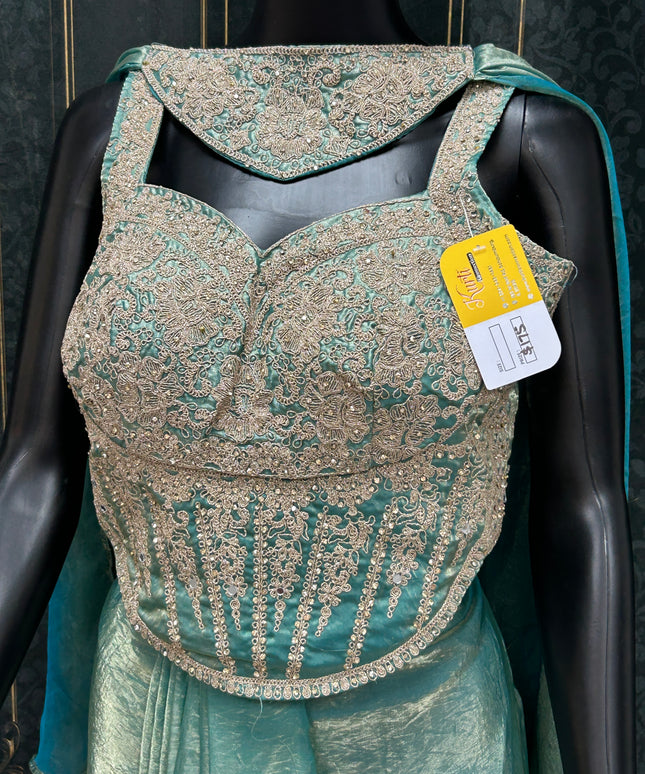 Teal : Lehenga saree : fusion readymade saree