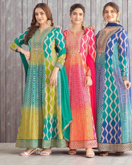 Saawan : Chinon silk long gowns