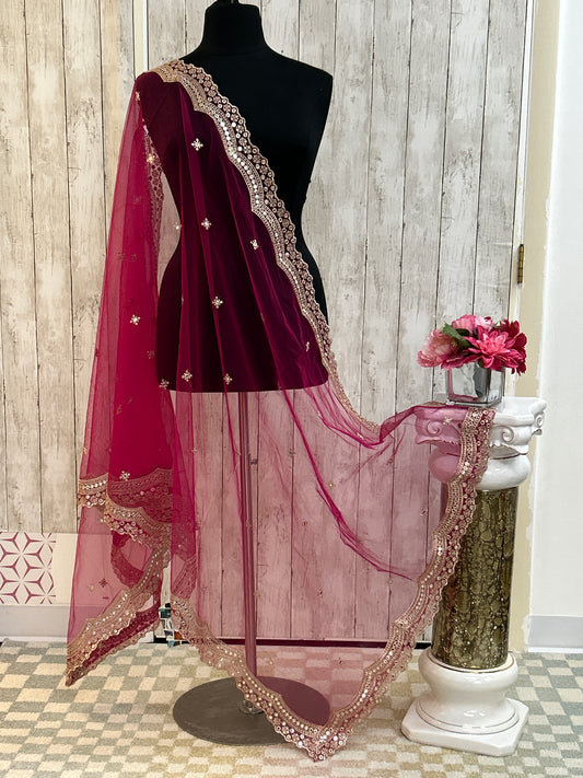 Mirror work dupatta: dark pink
