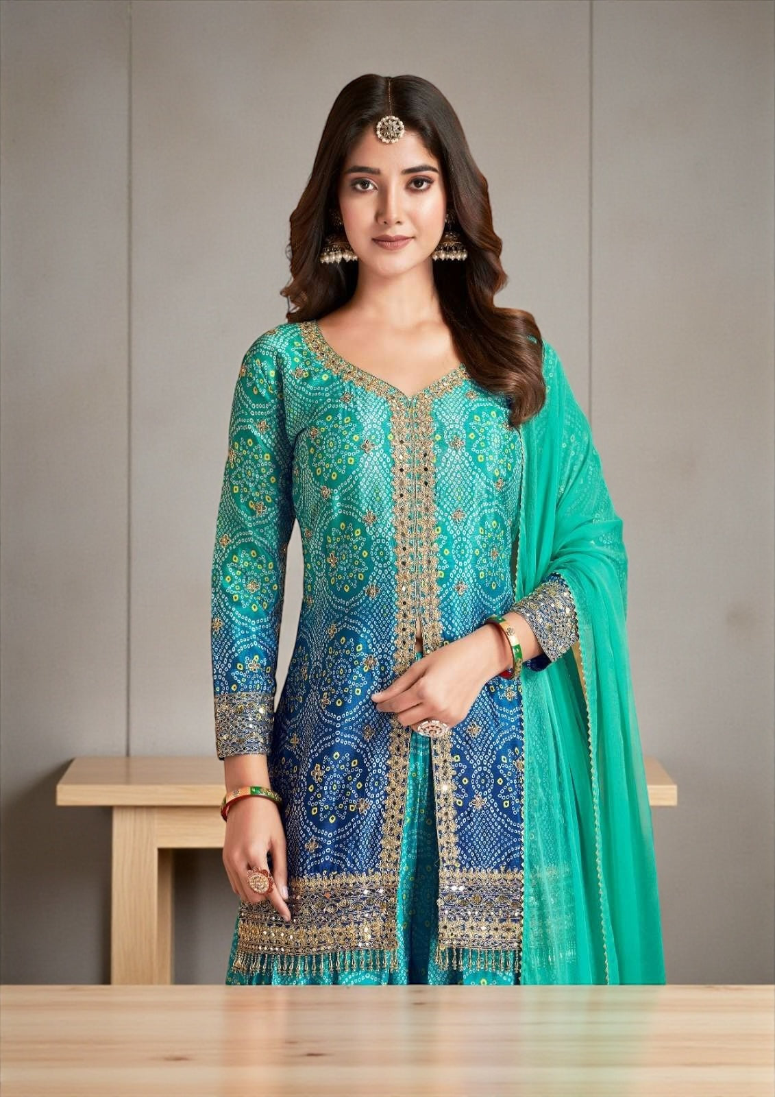 Rangeela : Bandhani silk sharara suits by Kurti Connection USA