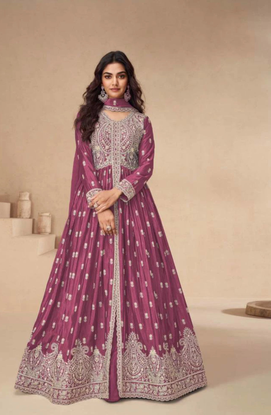 Ruhi : Chinnon silk gown with skirt