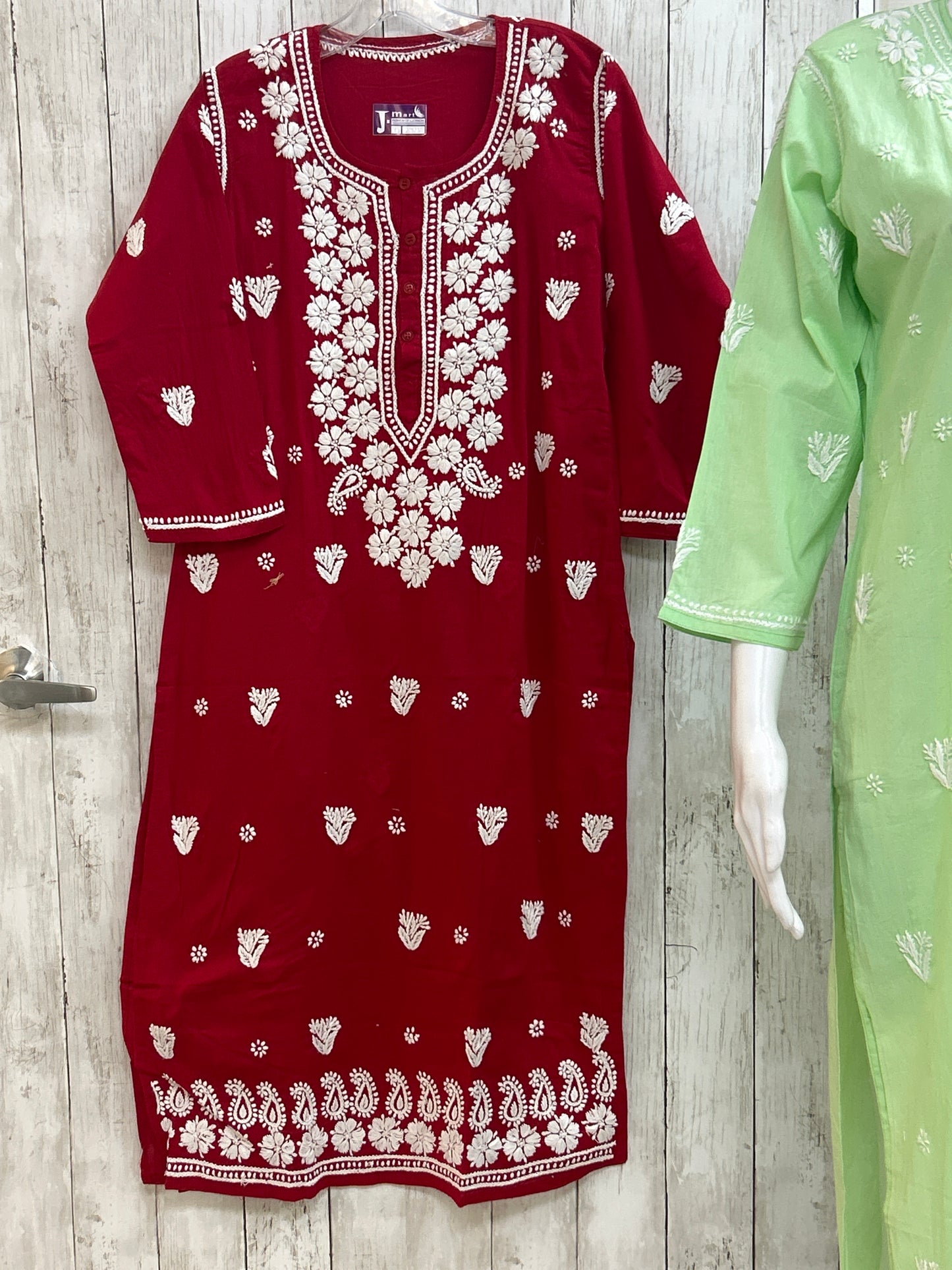 Pure Cotton chikankari kurti with white pant