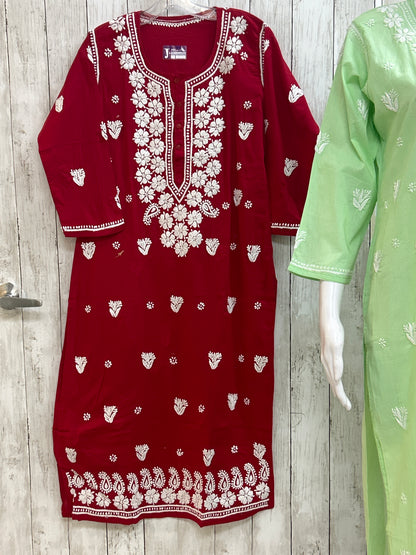 Pure Cotton chikankari kurti with white pant