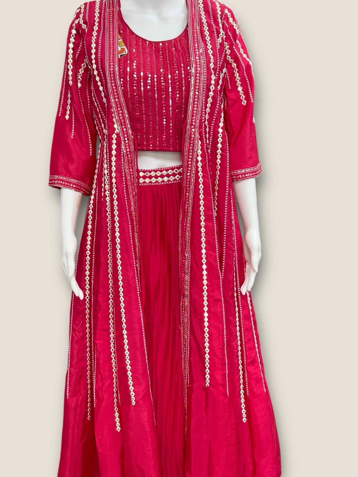 Dark pink Lehenga Choli set with long jacket