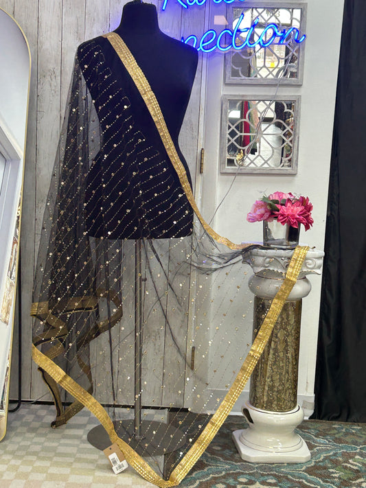 Black foil mirror work dupatta