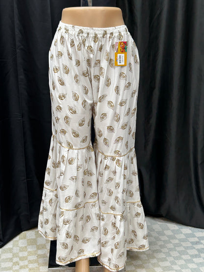 Cotton white pant with gold print by Kurti Connection USA